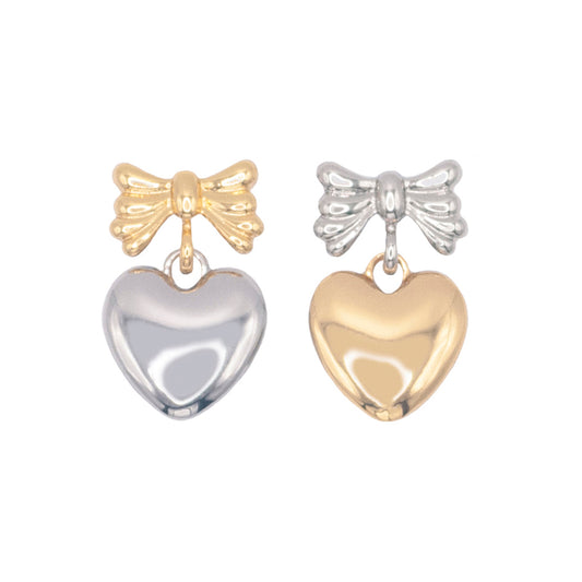 Mixed Metal Heart & Bow Earrings